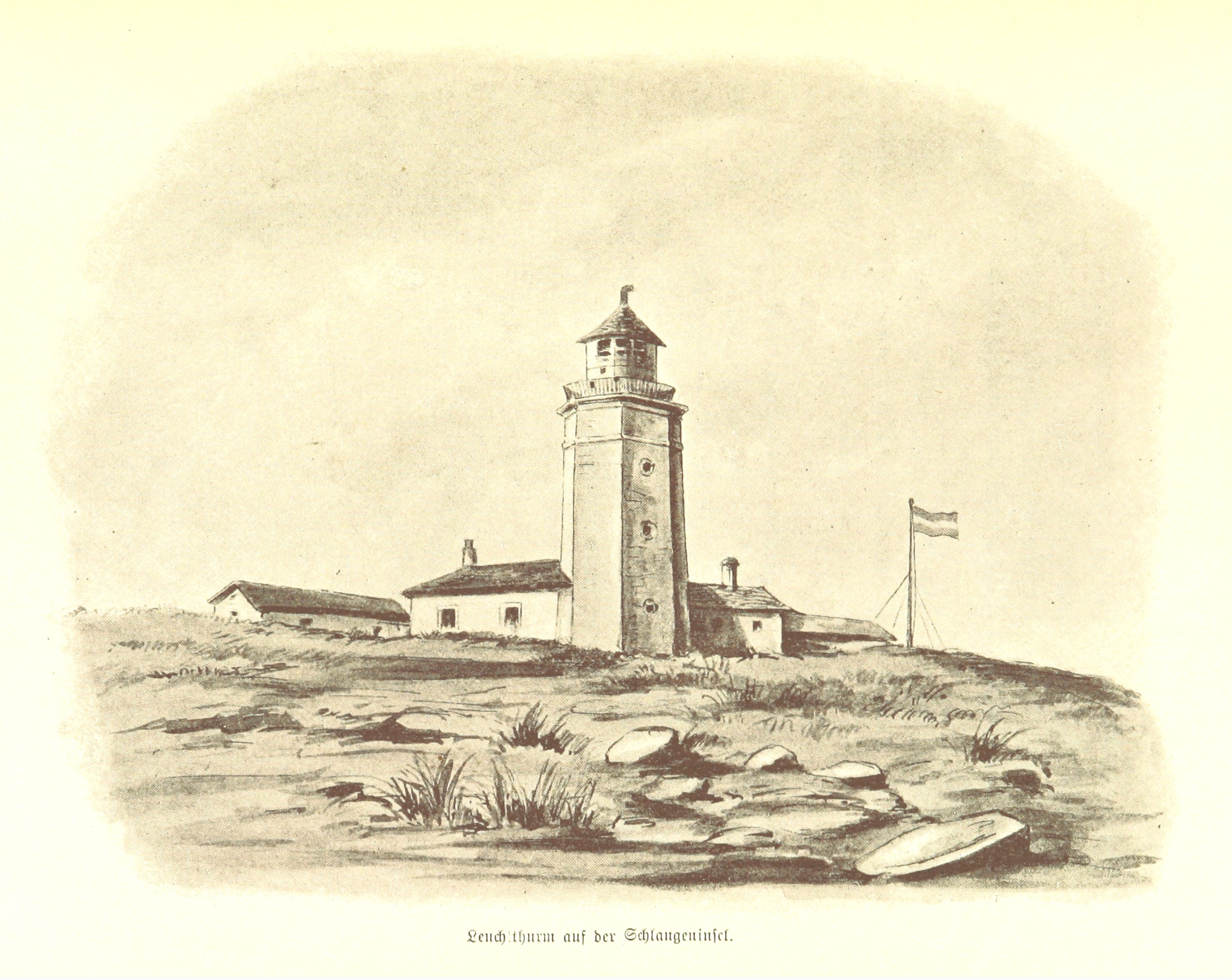 A nineteenth-century illustration of the lighthouse on Snake Island.